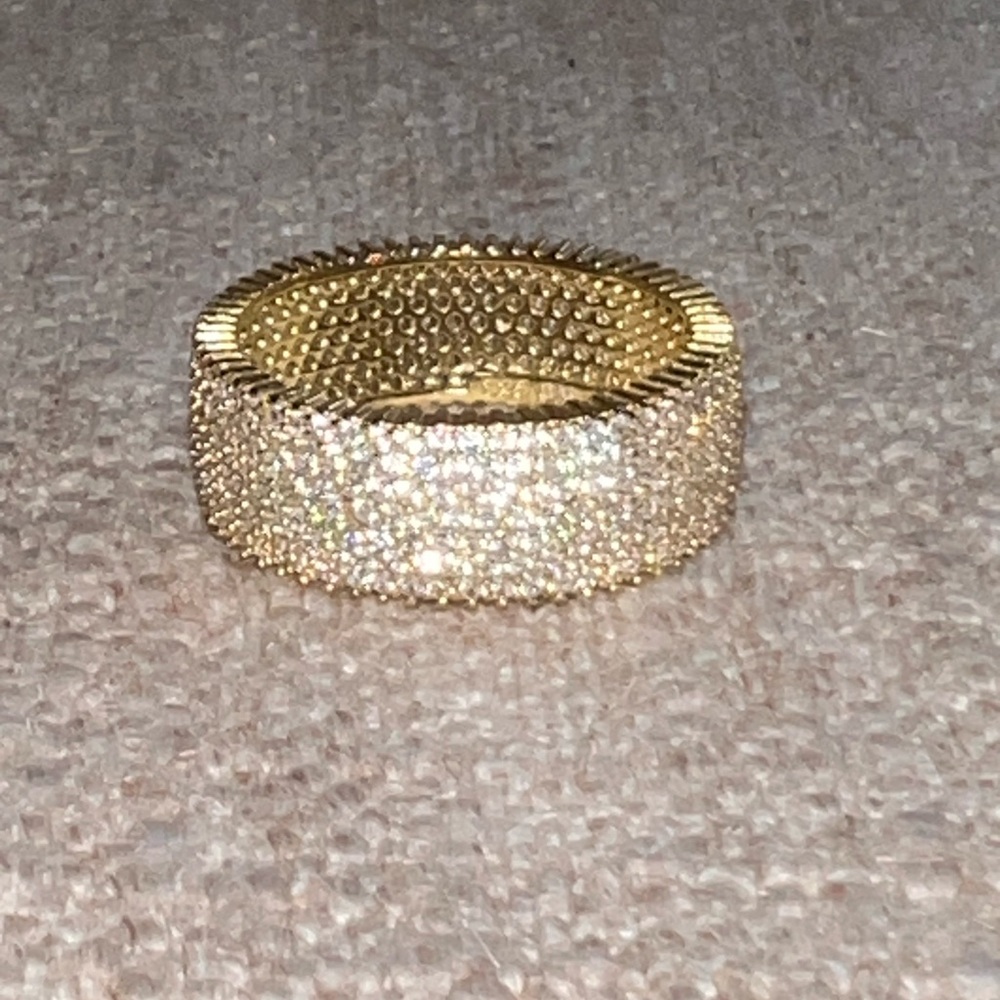 Gold over sterling silver Pavé Wide Band Ring - Elegant Women's Jewelry - Picture 2 of 3